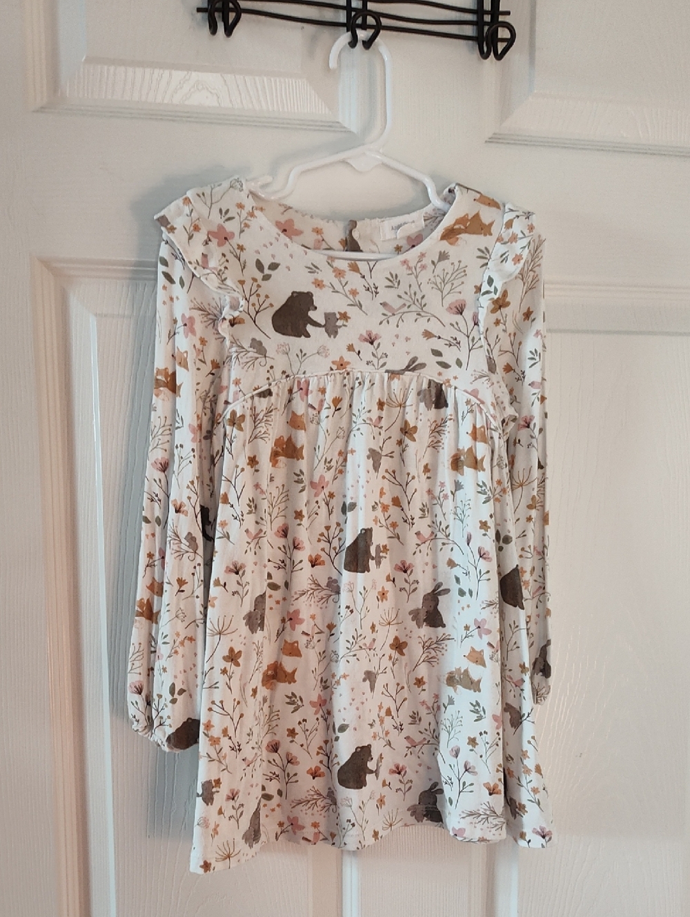 Angel Dear Cream Floral & Woodland Print Long Sleeve Dress
